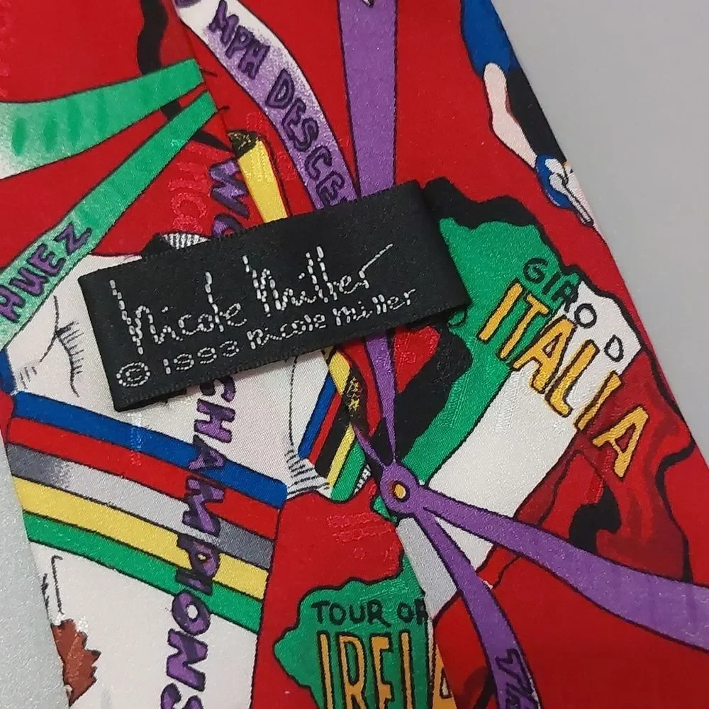 Vintage Nicole Miller Bicycle Tour Around Europe Hand Sewn Designer Silk Tie